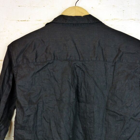 Uniqlo Shirt Womens XS Relaxed Black 100% Linen Skipper Collar Popover ¾ Sleeve - Picture 8 of 12